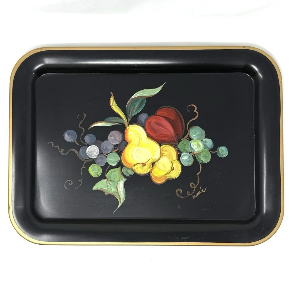 Vintage Tole Painted Metal Lap/Serving Tray set of‎ 4 ~17.5